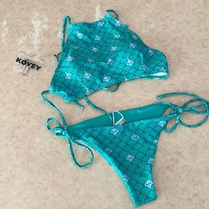 Kovey Teal Narwhal 2pc Bikini Set